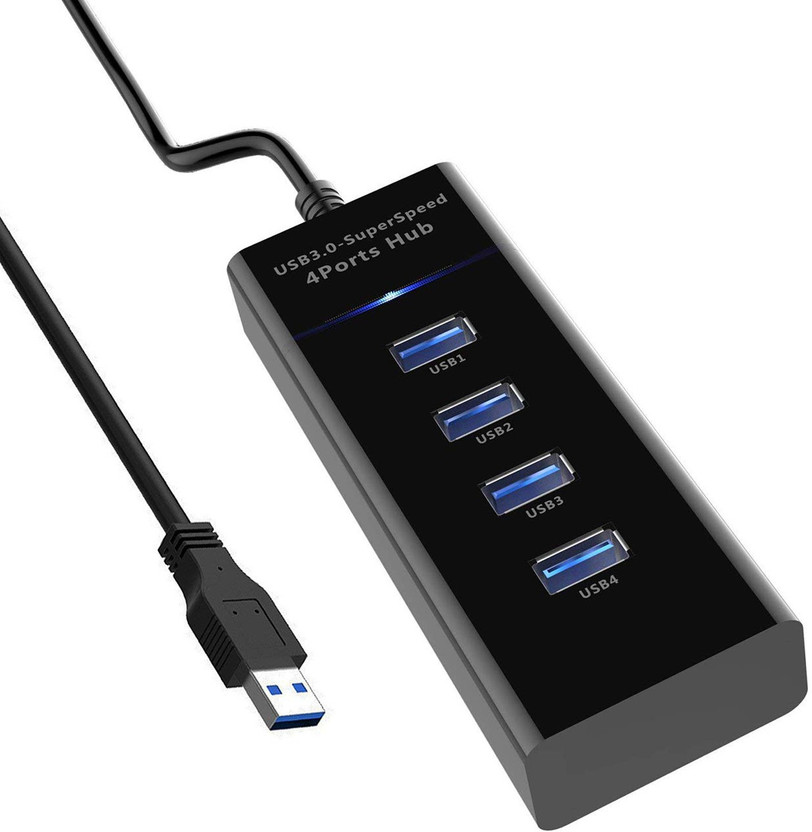 WRADER 5Gbps Super Speed USB 3.0 Hub 4 Ports USB Hub for Laptops, Desktops, Smartphones, USB Flash Drives, Gaming Consoles, Mouse, Keyboards, Monitors, Printers Combo Set(Black)