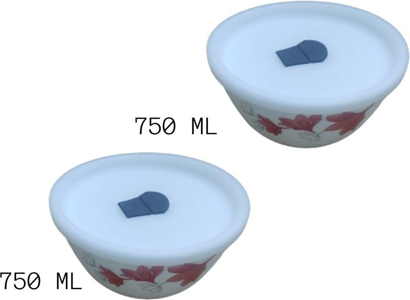 Larah by Borosil Set of 2 Mixing and Serving Bowl with lid 750 ml + 750