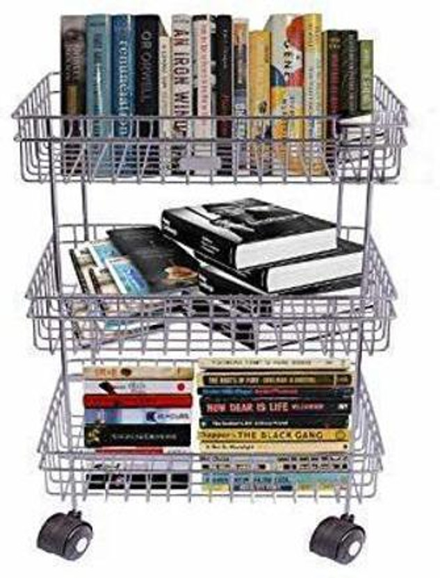 GIRGIT SI 3 Layer Fruit and Vegetable Stand/Basket Trolley Modern Kitchen Storage Rack Steel Kitchen Trolley / Multipurpose Trolley for Kitchen / Multipurpose Trolley for Home Decor / Book Shelf for Office / Vegetable and Fruits Troley Gas Cylinder Trolley(Silver)