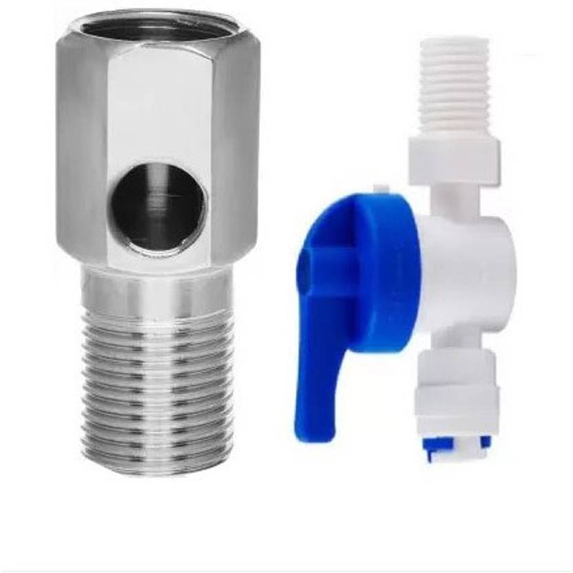 ADICO brass nipple with plastic inlet ball valve for 1/4 " inch ro pipe