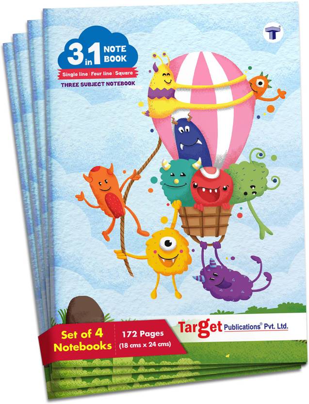 Target Publications 3 in 1 Notebook for Kids Maths Square 9 MM