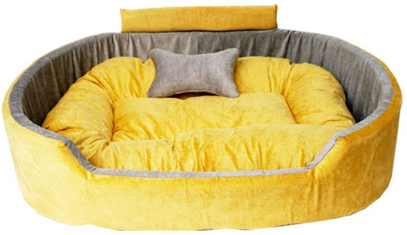 Furry Smile Simple Letest Beds , Sofas & Chair With Collar & Haddi For Dog And Cat XL Pet Bed(Yellow & Grey)