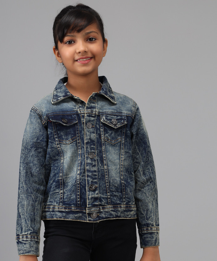 Sleeve Washed Girls Denim Jacket 
