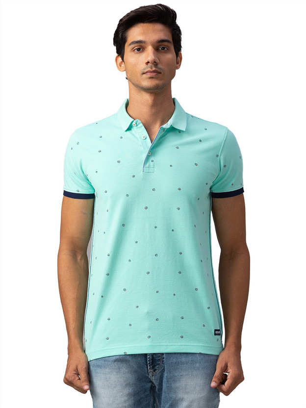 Spykar Printed Men Polo Neck Light Blue 
