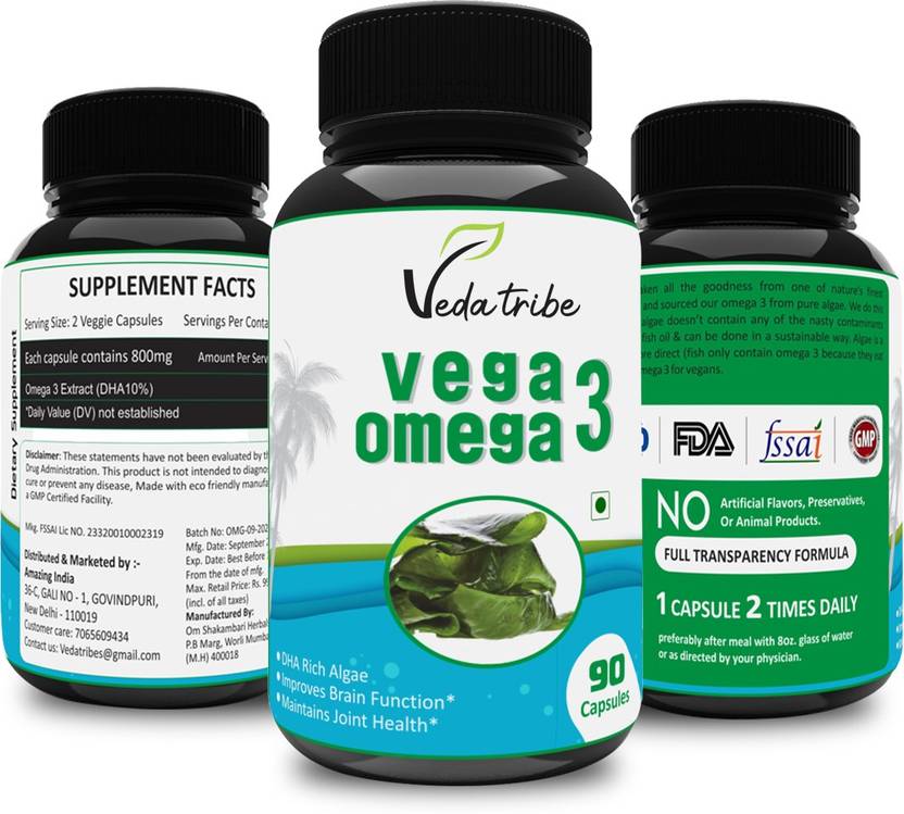 Veda tribe Vegan Omega 3 Supplement Plant Based DHA & EPA Algae Omega 3