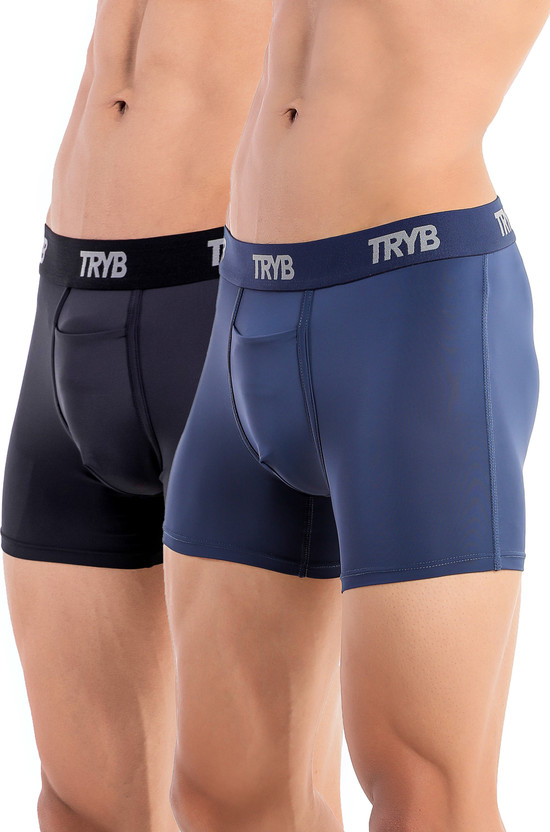 Tryb Men Mens Sport Performance Compression Dry Fit Active Boxer Trunk - 2 pack Brief