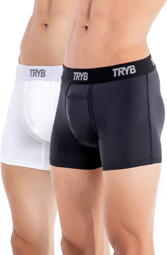 Tryb Men Mens Sport Performance Compression Dry Fit Active Boxer Trunk - 2 pack Brief