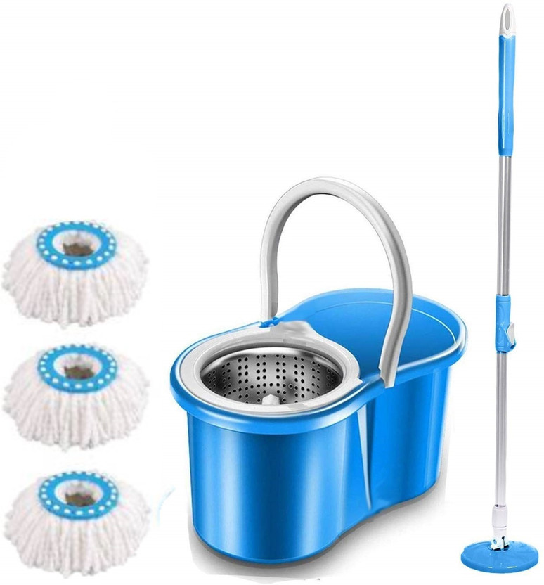 GTE Easy Magic Floor Mop 360° Bucket Sheep Steel with 3 Micro Fiber Refills Mop Set(Multicolor)