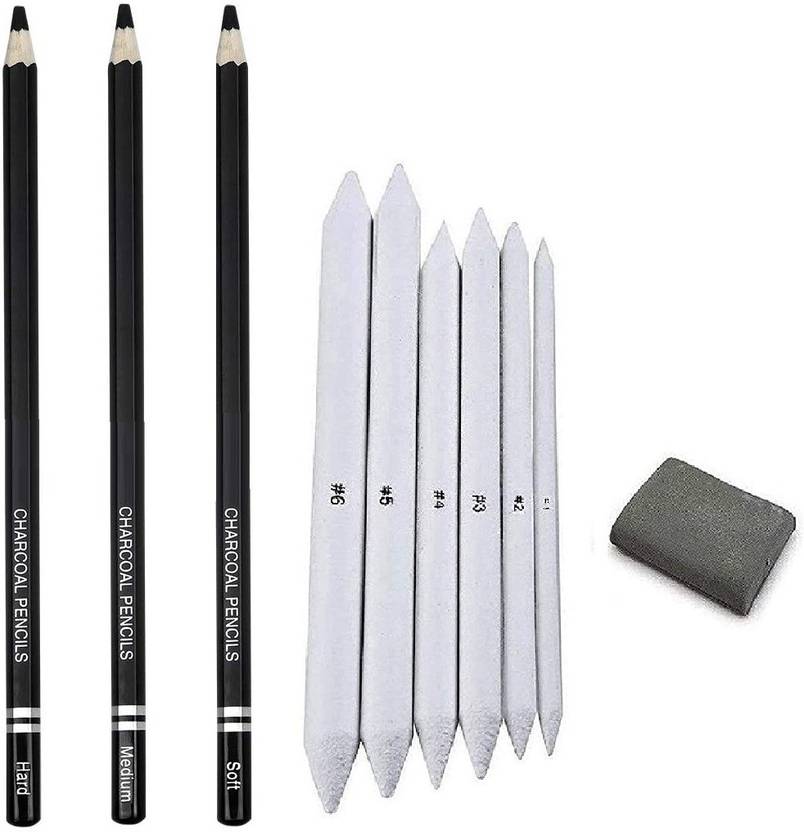 Definite Art Black Charcoal Pencils Hard, Medium and