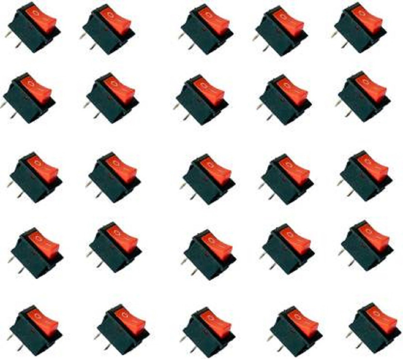Shivay Store 2 Pin Dpdt Black Button on/off/on Ac 250v/6A 125v/10A Rocker Switch 15 A One Way Electrical Switch(Pack of 1 Number of Switches - 25)
