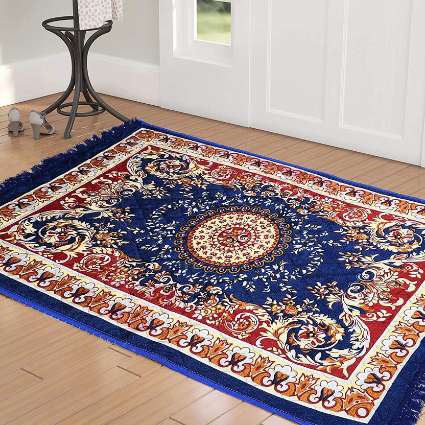 RRC 2 ft  X 4 ft Velvet Area Rug(Rectangle, Blue)