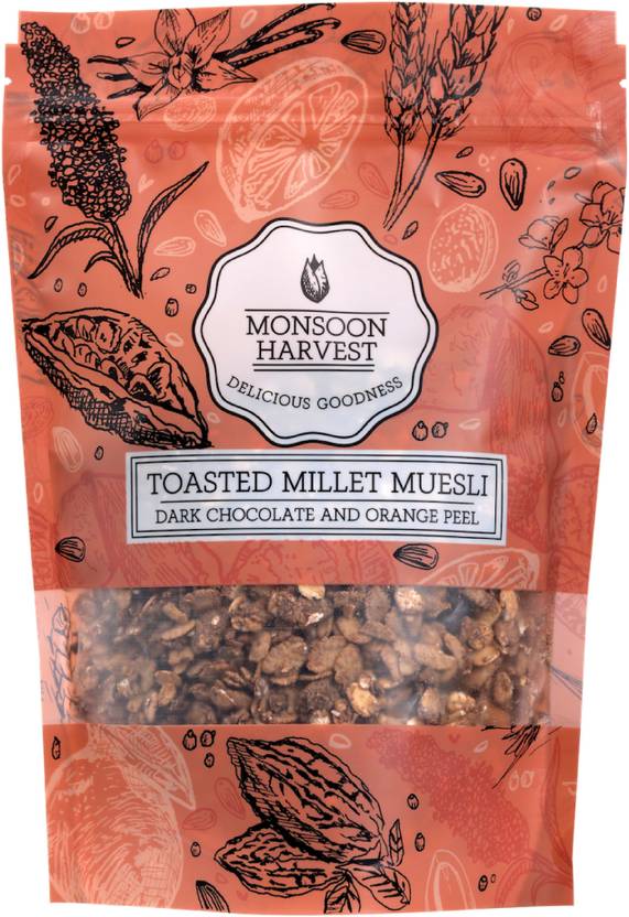 Monsoon Harvest Toasted Millet Muesli, Dark Chocolate and Orange Peel, 250g Pouch Price in India