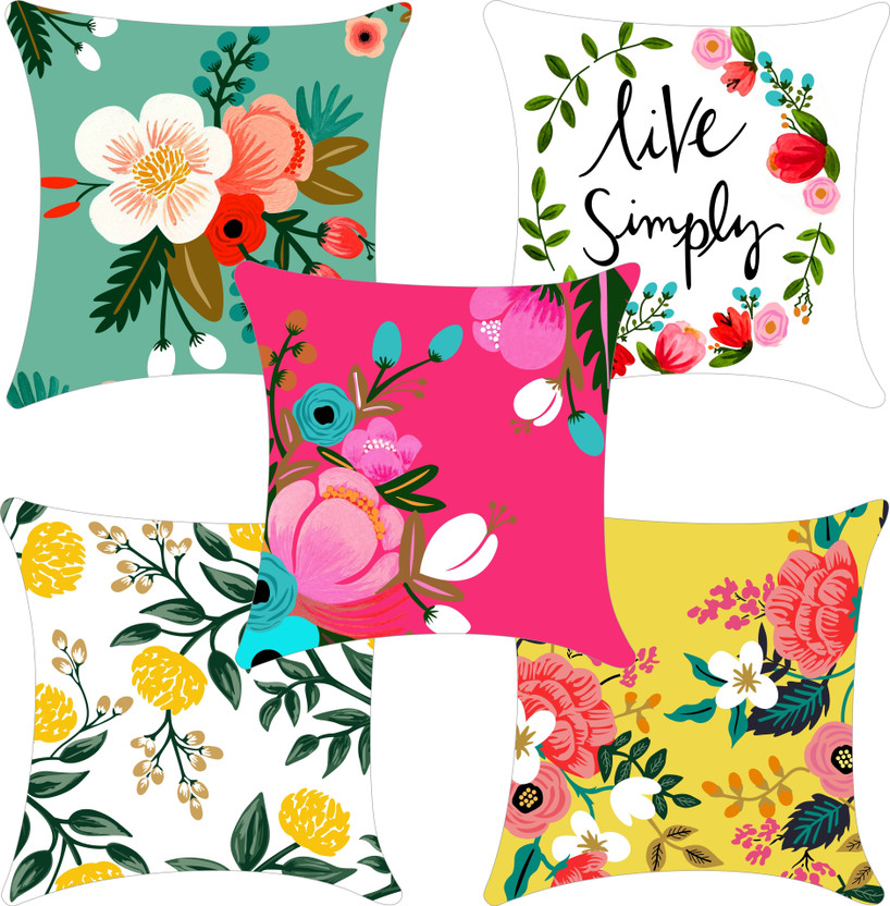 swasiya Polyester Cushions & Pillows Cover(40 cm*40 cm, Pack of 5, Multicolor)