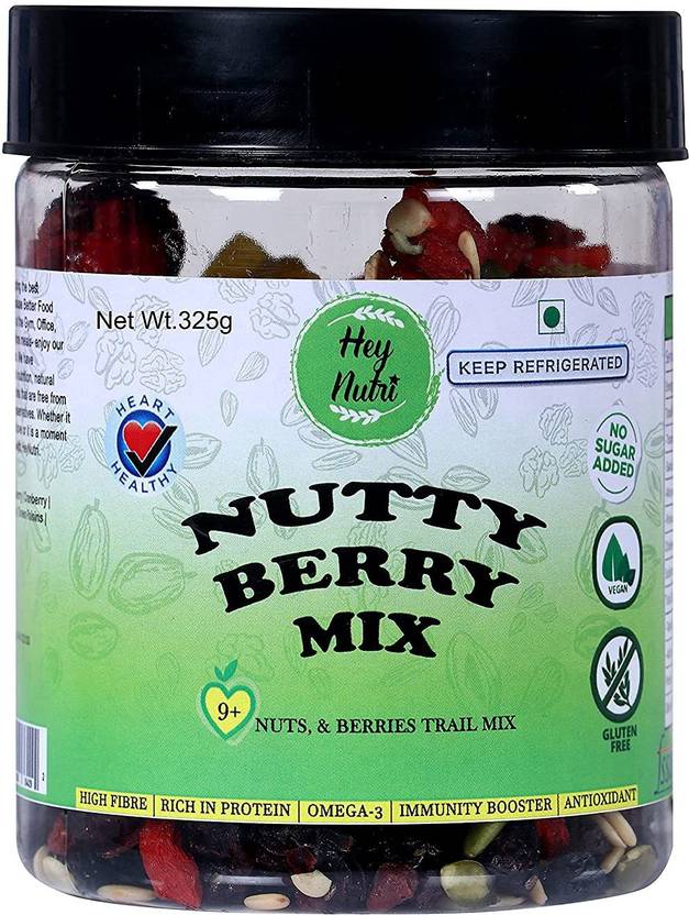 HEYNUTRI Mixed Dry Fruit (9+ Nuts & Berries Trail Mix/ 325 Gram) Nutty Berry Mix with Almond