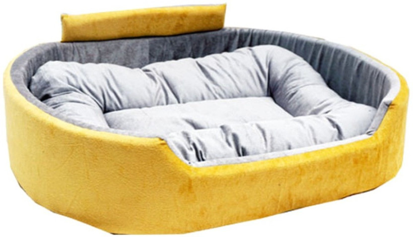 Furry Smile Simple Letest Beds , Sofas & Chair With Collar For Dog And Cat XL Pet Bed(Yellow & Grey)