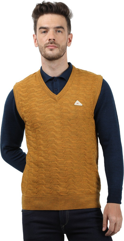 V Neck Formal Men Gold Sweater 