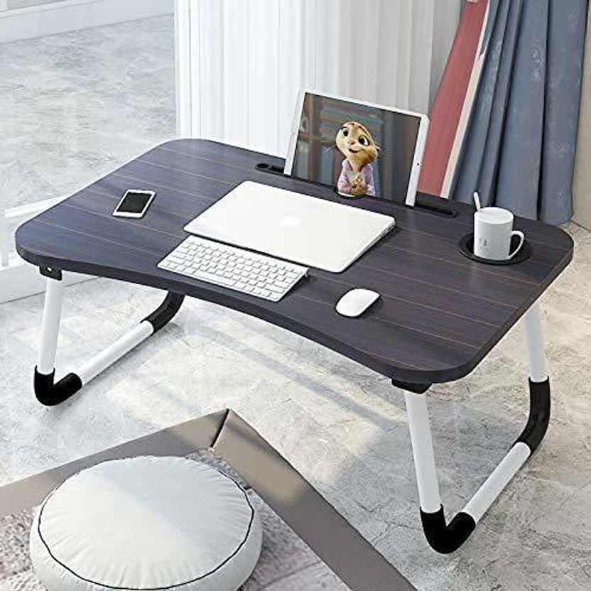 FurniGully Wood Portable Laptop Table(Finish Color - BLACK, Pre Assembled)