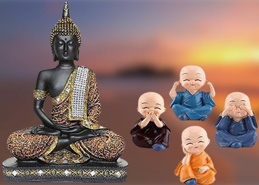 Ishu handi artistic Polyresin Monks Statues, Standard, Multicolour, Set of 4 Decorative Showpiece  -  24 cm(Fabric, Multicolor)