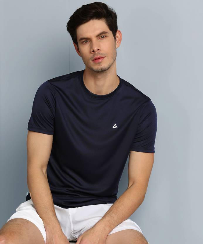 Adrenex Solid Men Round Neck Dark Blue T-Shirt - Buy Adrenex Solid Men Round Neck Dark Blue T 
