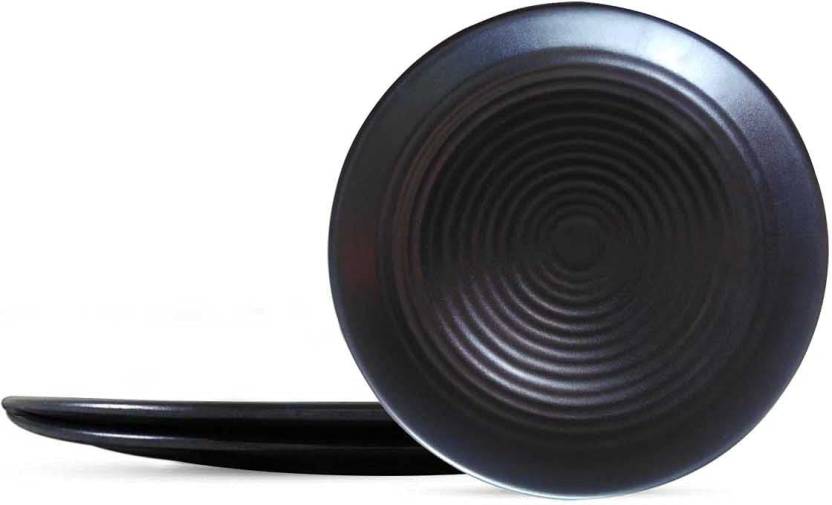 Kanha Microwave Safe Melamine Dinner Plates,11''Inch Pure Black Round