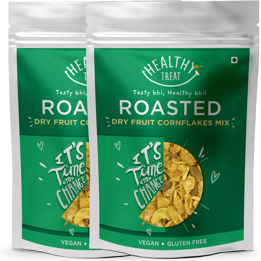 Healthy Treat Roasted Dry Fruit Cornflakes Mix 300 gm ( Pack of 2-150 gm each) | Oil free premium snack | Gluten free, Vegan(2 x 150 g)