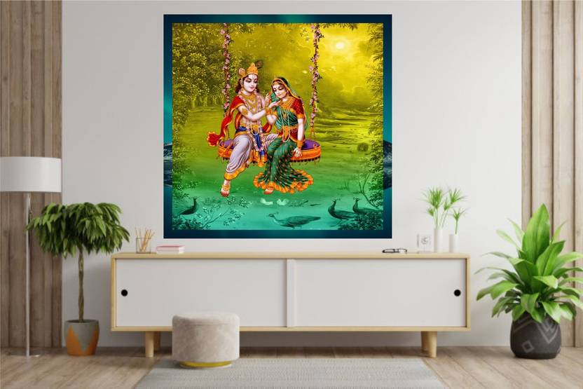 KAMYA HOME DÉCOR 60 cm Radhekrishna swing jhula wall poster sticker
