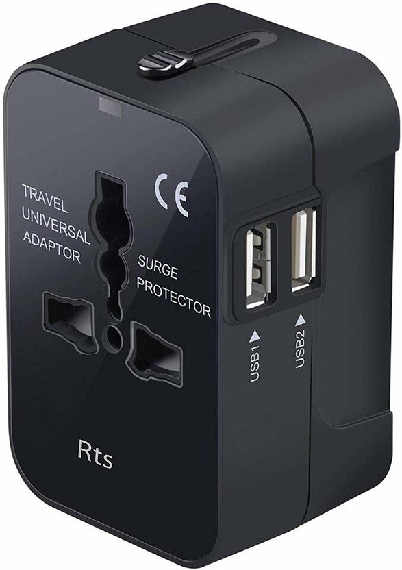 Jihaan Universal Travel Adapter, International Plug Power Adapter with 2 USB Port Worldwide Adaptor(Black)
