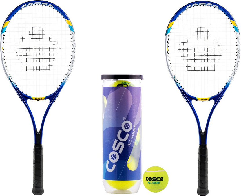 COSCO Max Power Tennis Racket "Senior Size" With All Court Tennis Ball Multicolor Strung Tennis Racquet(Pack of: 1, 100 g)