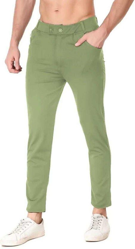 lYCRA Solid Men Light Green Track Pants 