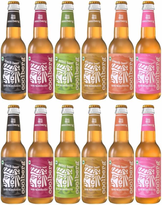 coolberg Non Alcoholic Beer Assorted Flavors Pack of 12 (330ml Each) Peach, Mint, Malt