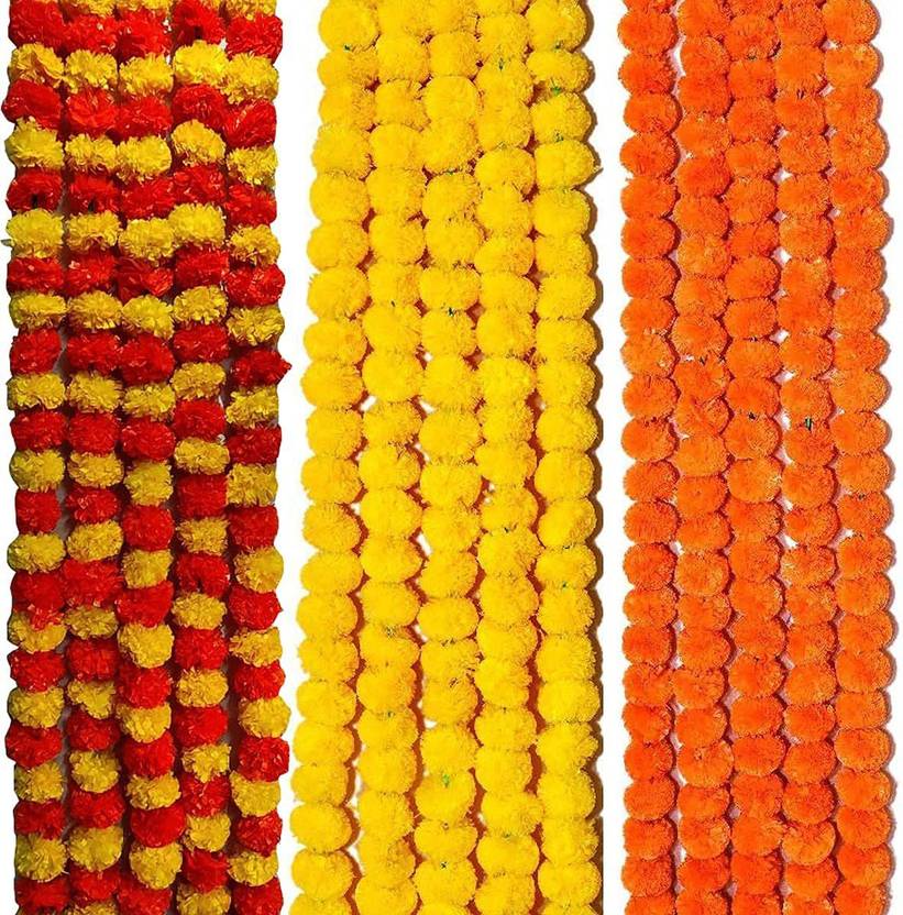 FRB Artificial Marigold Wall Hanging, Genda Phool Marigold Fluffy