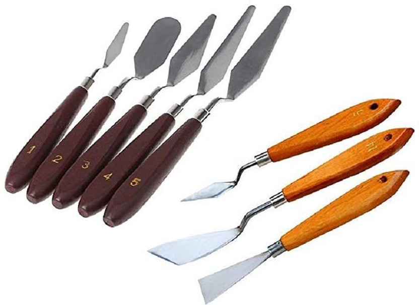 FRKB Combi Steel Painting Knife Set 8 Paint Wells Palettes(Set of 8, Beige)