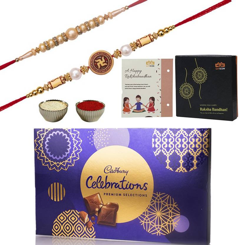 INDIAN BASICS Gifticon Set of 2 Rakhi with Chocolate Celebrations