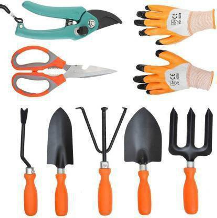 Green India Garden Tool Set Includes, Shovel, Trowel, Fork , Weeder , Cultivator & Pruner, Scissor Gloves Garden Tool Kit (8 Tools) Garden Tool Kit(8 Tools)