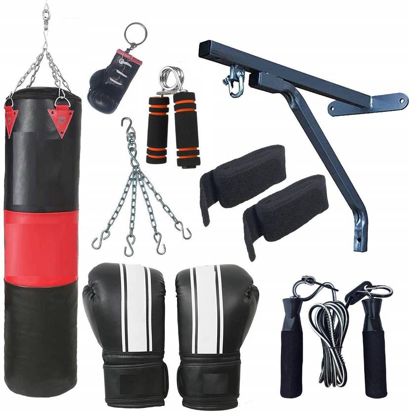 RIO PORT 6 FEET Black Red Punch Bag for Boxing Training, UnFilled Heavy