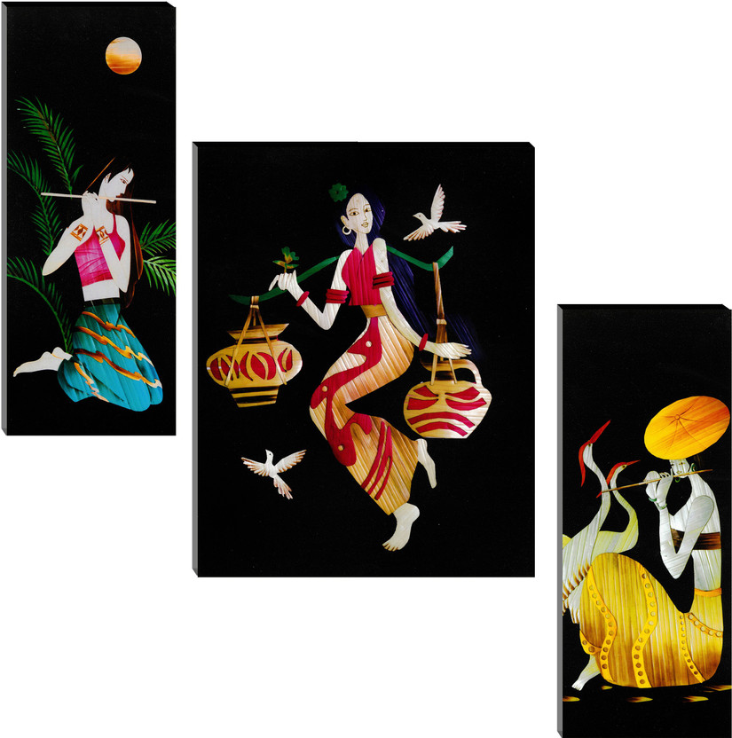Indianara Indianara Figurative Modern MDF Art Digital Reprint 12 inch x 18 inch Painting(With Frame, Pack of 3)