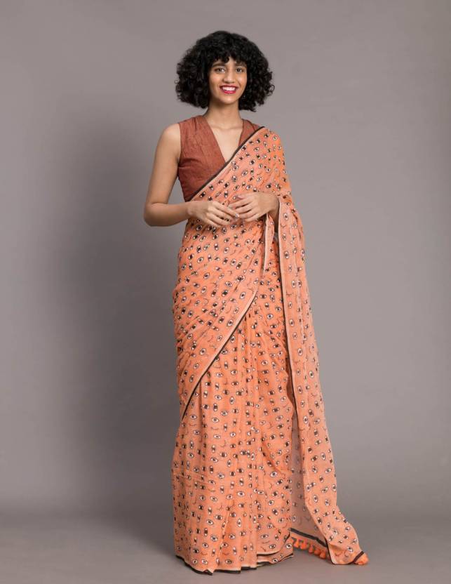 Buy Suta Printed Daily Wear Pure Cotton Orange Sarees Online @ Best Price  In India 