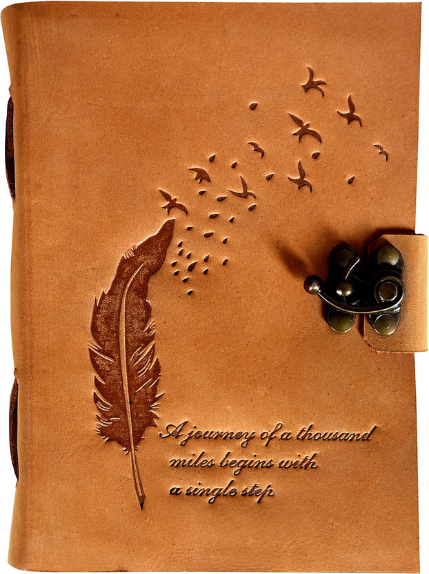 The Vintage Premium Finished Genuine Leather Embossed Journal With 100% Recycled Handmade Antique Deckle Edge Paper A5 Journal Un-Ruled 200 Pages(Brown)