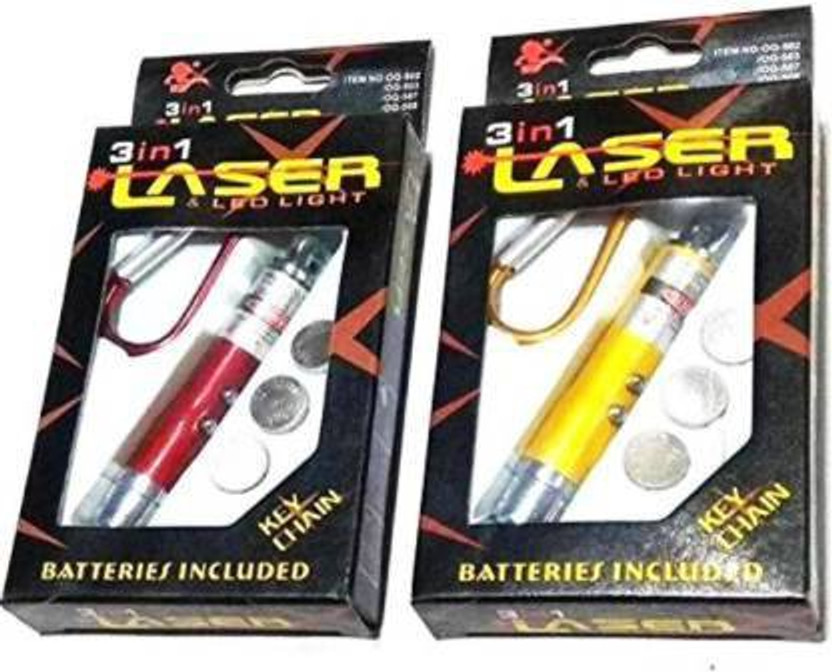 FLYmart Gag Toy 3 in 1 LASER LED LIGHT KEY CHAIN, SIZE- 7/1.5 CM, | Laser light with flashing LED Flower | Laser light Keychain for Kids ( combo of 2 ) multicolour LASER LIGHT Gag Toy(Red, Yellow)
