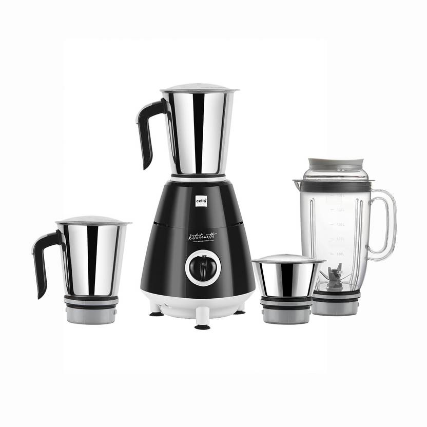 cello Grind Master 500 Juicer Mixer Grinder (4 Jars, Black and Silver