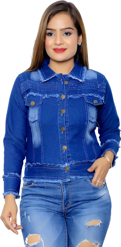 Sleeve Washed Women Denim Jacket 