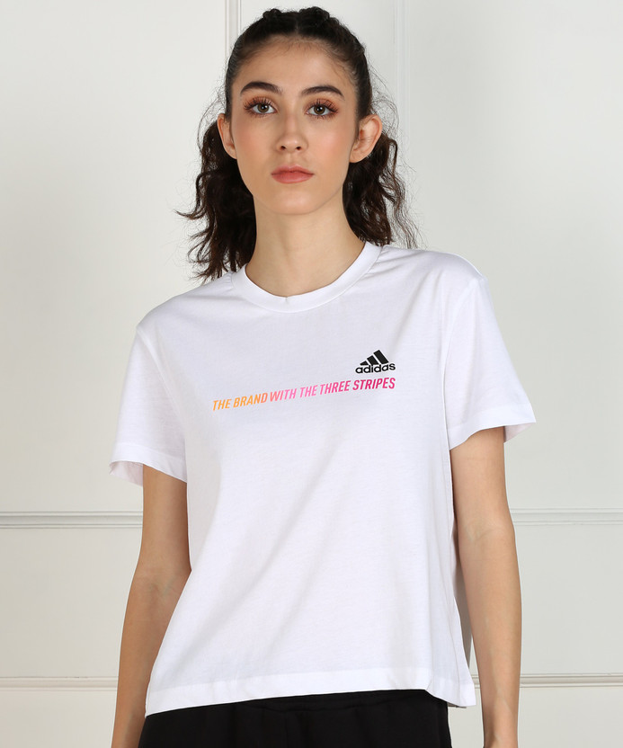 ADIDAS Printed Women Round Neck White T-Shirt - Buy ADIDAS Printed Women  Round Neck White T-Shirt Online at Best Prices in India | Flipkart.com