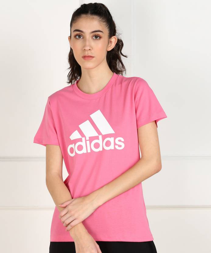 ADIDAS Printed Round Neck Pink T-Shirt - Buy ADIDAS Printed Women Round Neck Pink T-Shirt Online at Best Prices in India | Flipkart.com