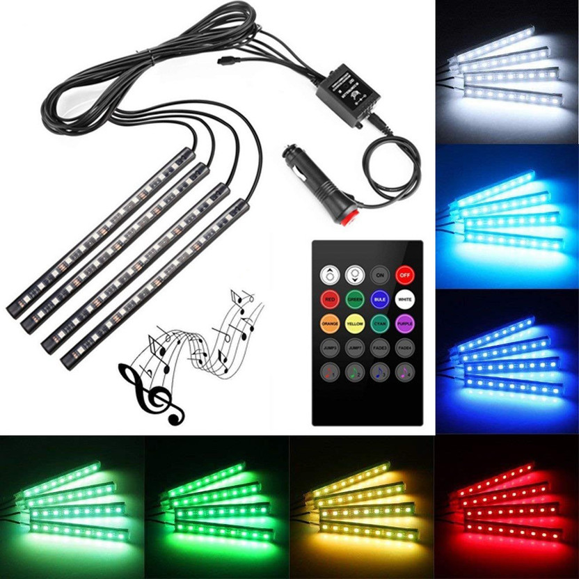 AutoPowerz Set of 4 9 LED RGB Multi-Colour Strip Car Atmosphere Light with Music Controller and Remote for All Cars Car Fancy Lights(Multicolor)
