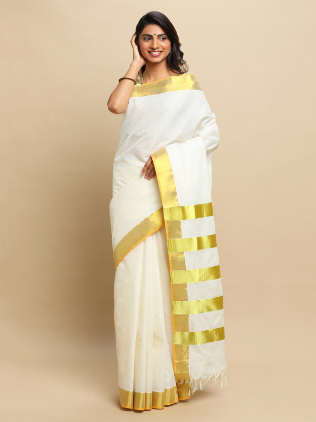 Manvish Drapes Plain Kasavu Pure Cotton 
