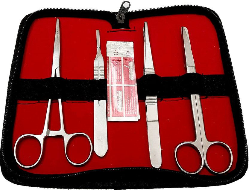 ARINEO Dressing Instruments Set High Quality Surgical Instruments CE Artery Forceps | Dissecting Forceps | Dressing Scissor | BP handle With 4 Blades Stainless Steel 410 Grade (ALL Instrument 6 Inchs) Utility Forceps