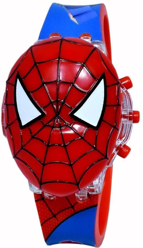 TYMU Spiderman kids discco glowing light watchSpiderMan Face Based Web  Shooter ToyWatch with Light (Multicolor LED rotating pattern Light) And  Music For Kids (Red, Blue) kids watch Digital Watch - For Boys