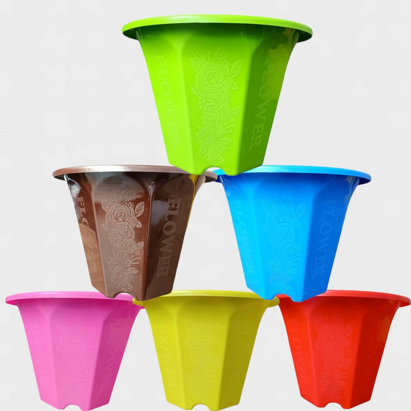 Inside Styles Decorative Plant Contrainers [Diameter 8 Inches, Height 6 Inches] Plant Container Set(Pack of 6, Plastic)