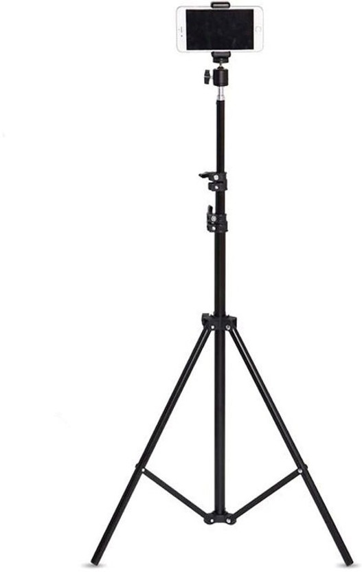 Treadmill Online Teaching Class 7' Feet Big Tripod Stand for Mobile and Camera Adjustable Aluminium Alloy with Two Side 360 Clip Holder ,Photo/Video Shoot, Instagram Reels/YouTube Videos Tripod, Tripod Kit, Tripod Bracket(Black, Supports Up to 2000 g)