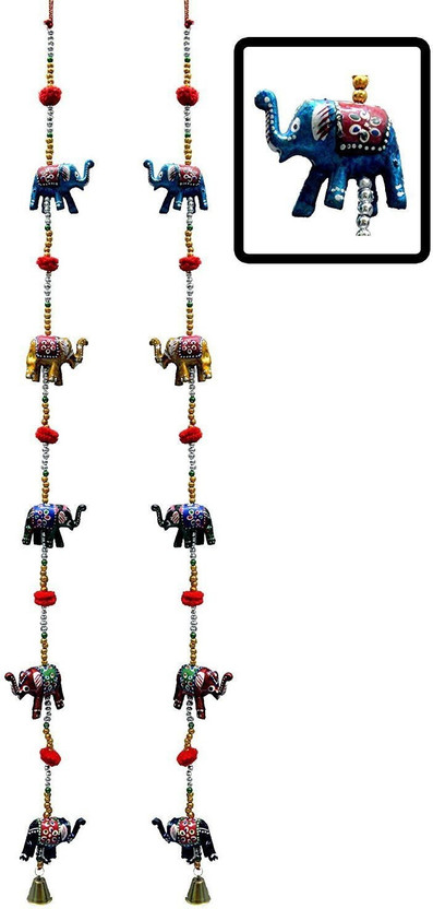 SAARTHI Rajasthani Handicraft Elephant Wall / door hanging toran / showpiece / figurine Metal Tapestry Artificial Beads for Home Décor (Set of 2 hangings) Decorative Showpiece  -  60 cm(Wood, Multicolor)